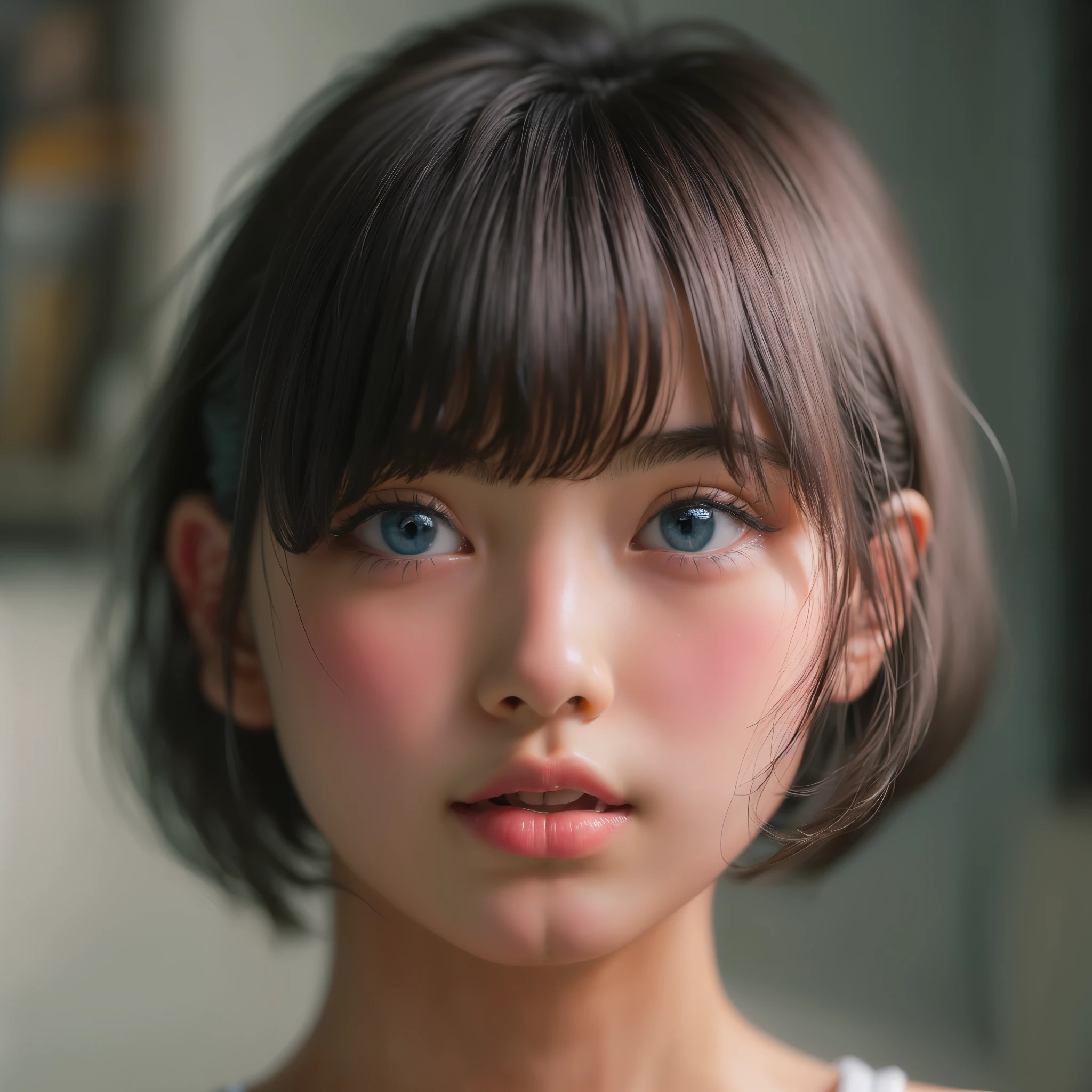 ((sfw: 1.4)), (( extra short hair, sidelocks-hair, 1Girl)),solo,((18 years old)), Ultra High Resolution, (Realistic:1.4), RAW Photo, Best Quality,  (Photorealistic), Focus, Soft Light, ,((Japanese)), (( (young face))), (wearing  white tanktop:1.5),((hot denim pants)),(surface), (depth of field), masterpiece, (realistic), , bangs,,(face close up:0.8)