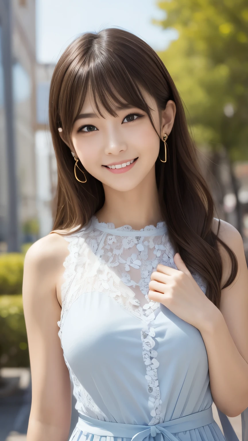 bright表情、Photorealistic:1.32、highest quality、超A high resolution、最も美しい日本のgirlの写真、Cute and beautiful face details、Small Face、(Purelos Face_V1:0.008)、美しいbangs、************、Radiant, fair, glowing skin、Hair gets tangled in the face、girl１people、顔まで伸びるbangs、bangs、Hair between the eyes、Attractive brown silky hair、bright、Clear eyes shine charmingly、Dynamic pose、highest quality、Disorganized、((the cutest girl in the world))、日本people、((Maxi length see-through lace dress with ribbon:1.3))、(ponytail:1.3)、(tie with a thin ribbon)、Nice and cute、An innocent smile、nice smile、No cleavage、(Large Breasts:1.3)、(The gesture of putting your hair behind your ears with your hands:1.3)、Side Tail、Brown Hair、Small waist、Detailed beautiful eyes、View your viewers、Upper Body、Close-up of face、Front view、