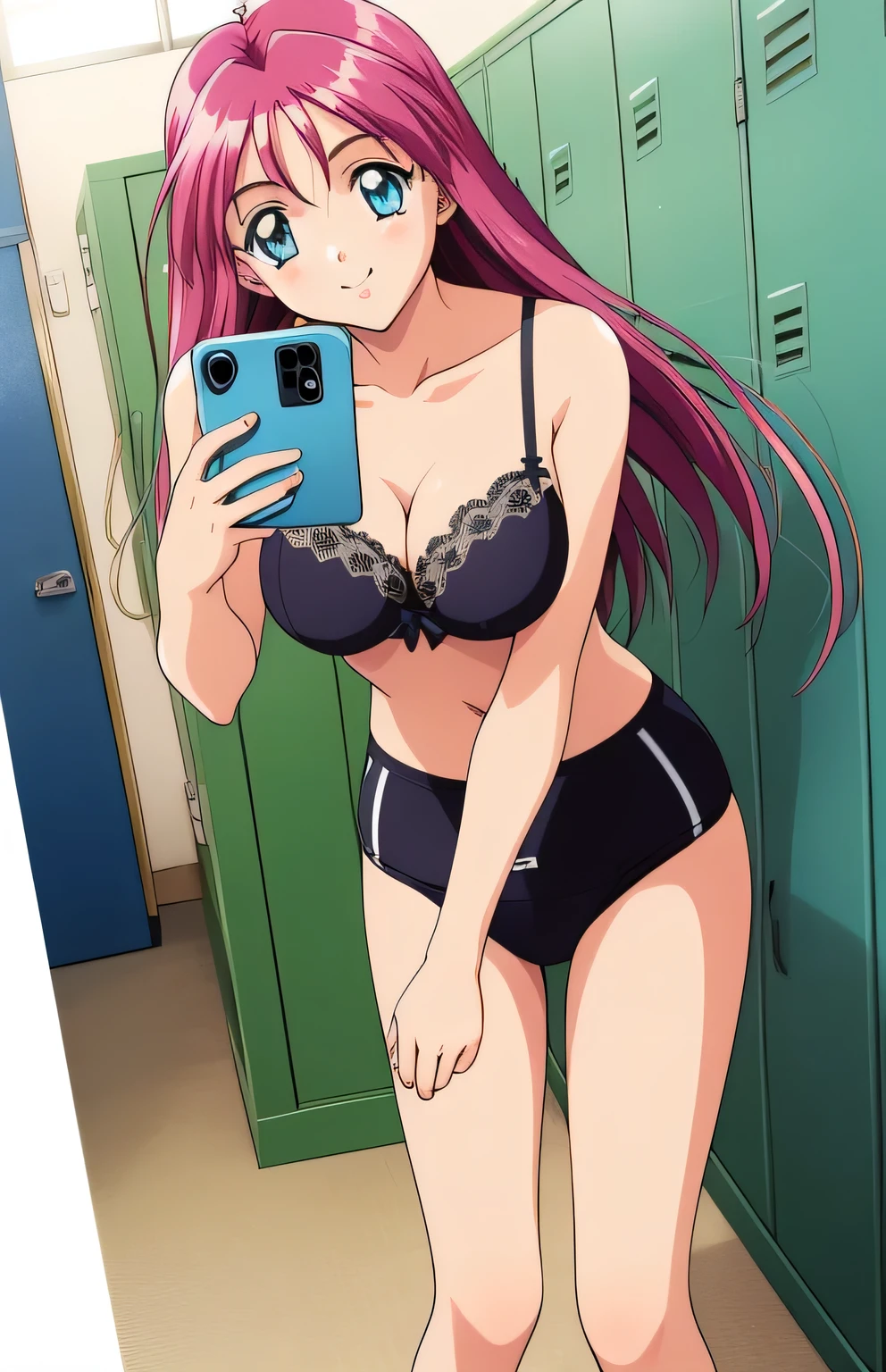 Shirayuki Miho,１People Girls, smile, blue eyes,Browsing Caution,locker room,underwear,good,Take a selfie,good,retro artstyle, twins, Long Hair,  1990s (style), chest, brother, View your viewers, city, Day,
masterpiece, expensive quality, very_expensive_solve, big_file size, Full Color,