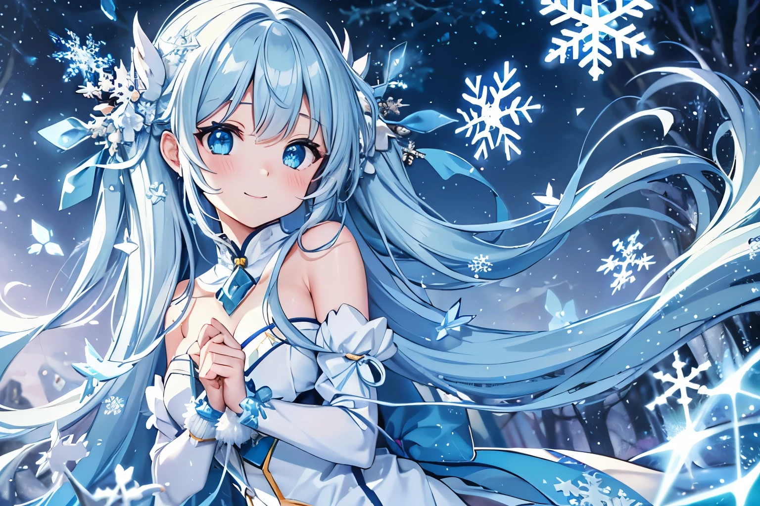 ((best quality)), ((masterpiece)), (detailed), A blue Pretty Cure, has half-tied hair, with ice power.