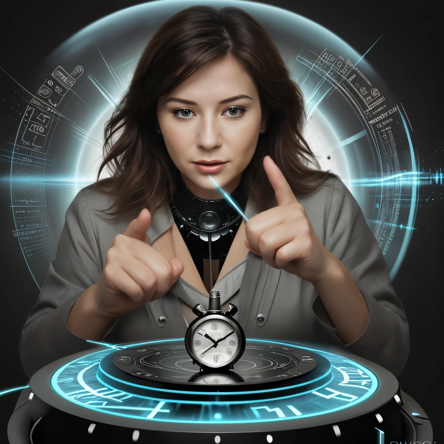 drawing of a woman creating a time machine