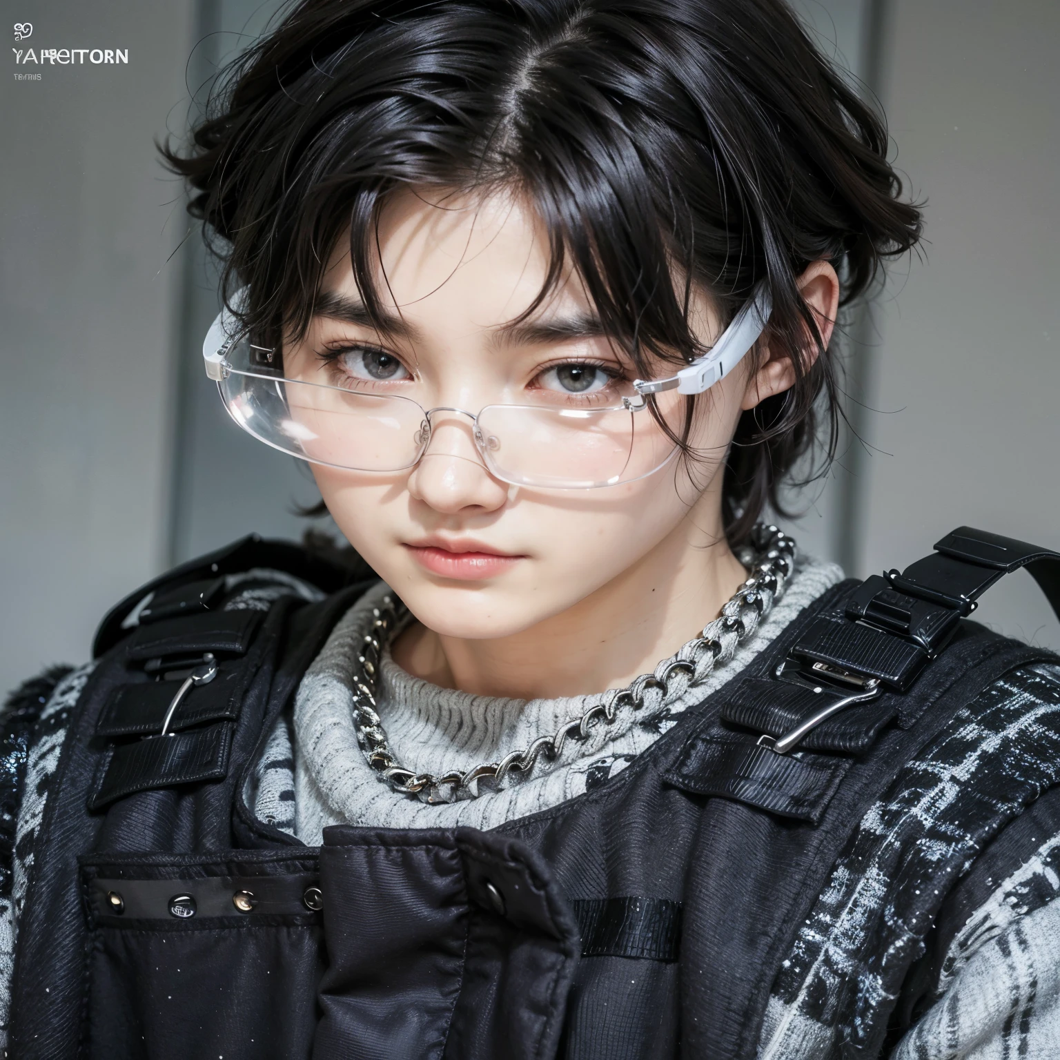 un primer plano de una persona que lleva gafas de seguridad y un chaleco, cai xukun, gafas cyberpunk, jinyoung shin, inspirado en Bian Shoumin, wearing ropa de calle ciberpunk, cyber glasses, Kim Doyoung, cuchilla del grupo de drenaje, wearing a transparent glass mask, Inspirado por Zhang Han, ropa de calle ciberpunk, hyung tae, Yanjun Chengt, kim taejin