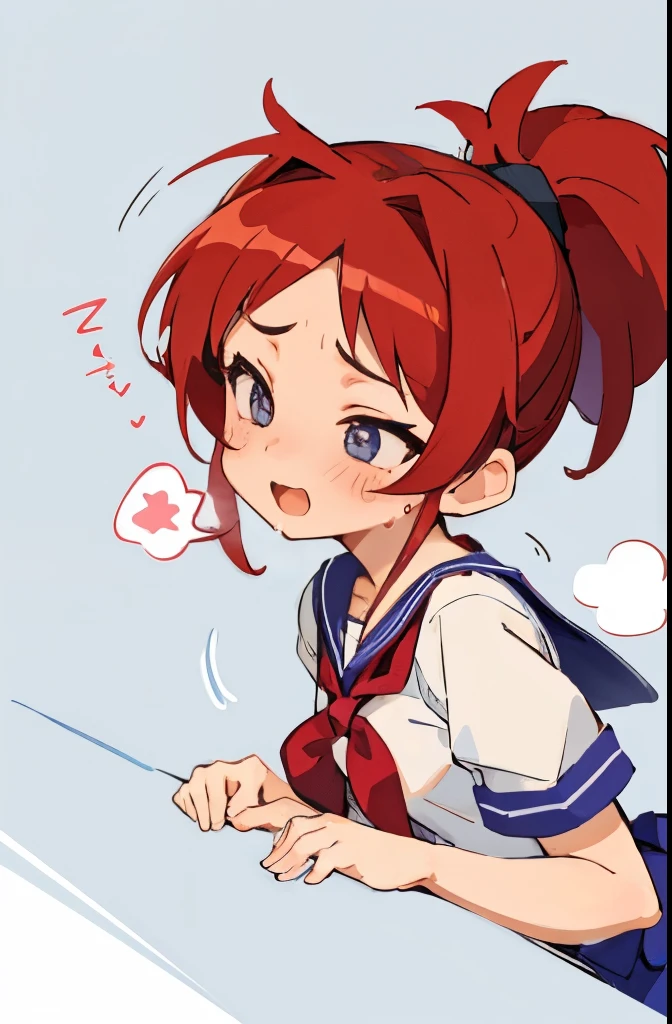 masterpiece, highest quality, The cutest girl in the world、Cheeky brat、8age、Small breasts、ponytail、Crimson Hair、Black headband、The upper body is a sailor uniform、Ecstatic expression、Leaning posture、Serve your master、Office、Sweating、Pushed down posture、Spurting body fluids、Dynamic Angle、Pant voice、Twitch twitch、Sensitive nipples、Peeing、A penis goes in and out of a pussy、Don't look、Drooling