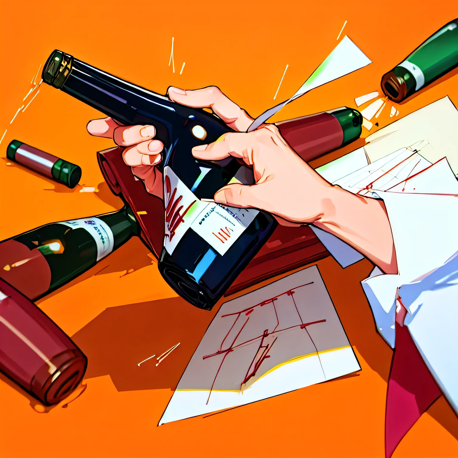 instructional diagram of how to open a bottle of wine, instructional guide, instructions, step by step instructions on opening a bottle of wine, instructions in English, English instructions, black and white, paper guide