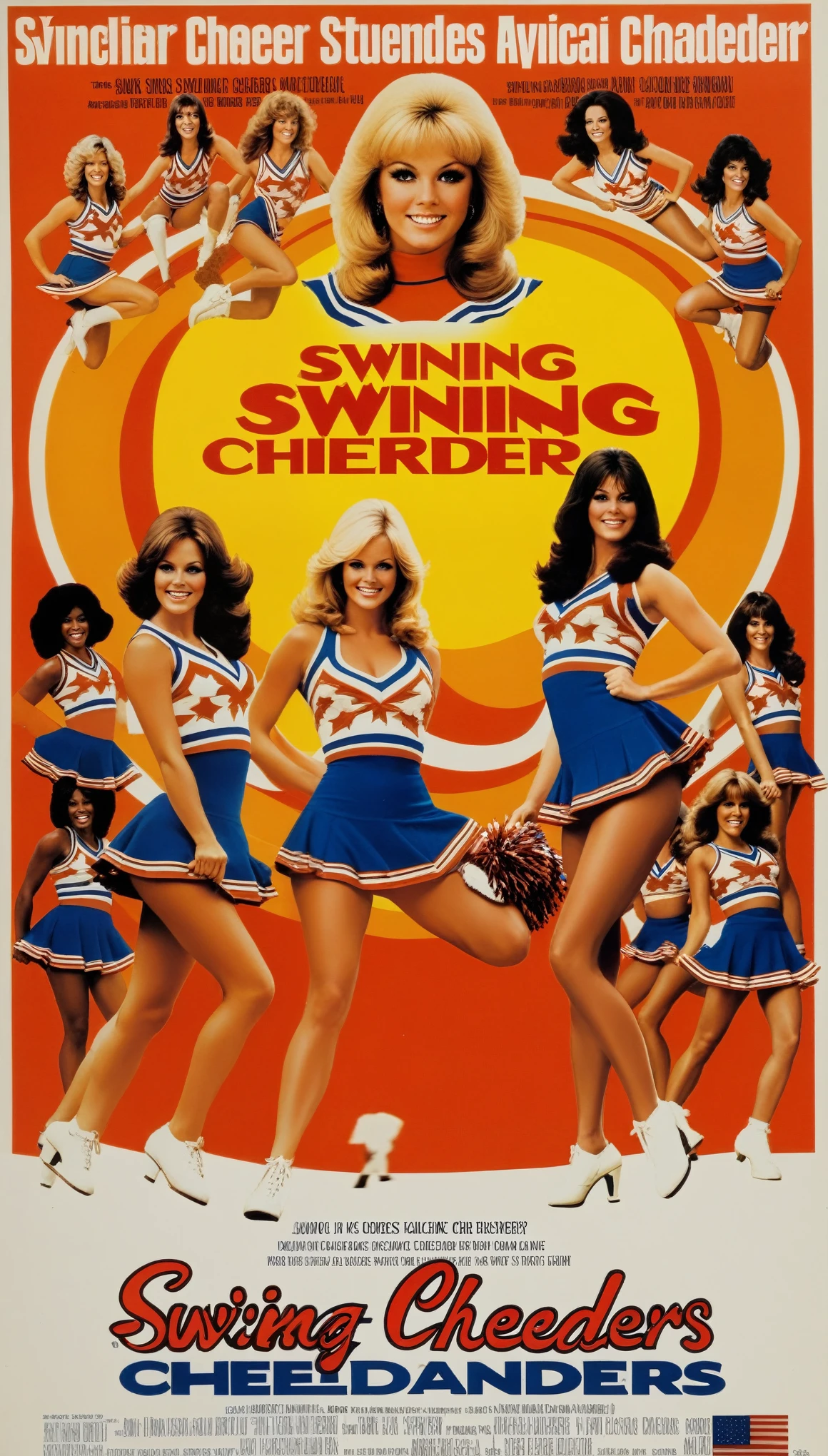 a promotional art movie poster for the 1970s movie swinging cheerleaders