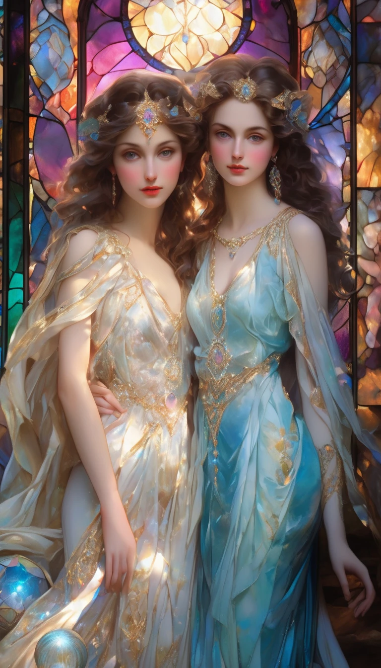 beautiful vogue models poses for a photoshoot waering dress that represent the zodiac --auto --s2