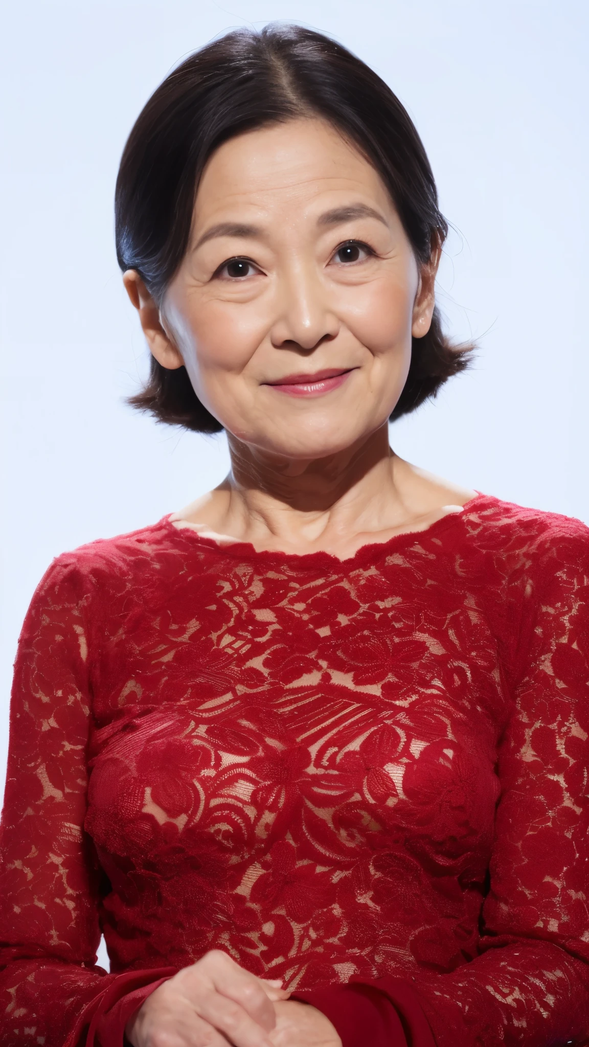 (((Solo))), (((Perfect Anatomy))), Elderly Mature Woman, Pure white background, gravure, lower your arms straight down, facing front, ((Center your face on the screen)), Correctly depict lips,red-lips, Fancy makeup, from the chest up, masutepiece, Best Quality, Ultra-detailed, Photorealistic, Ultra-detailed細なスキン, (1 japanese mature woman), (Positive), 95 years old, huge udder, Mature Woman Politician, glamor, A sexy, Chromo-white skin, Looking at Viewer,