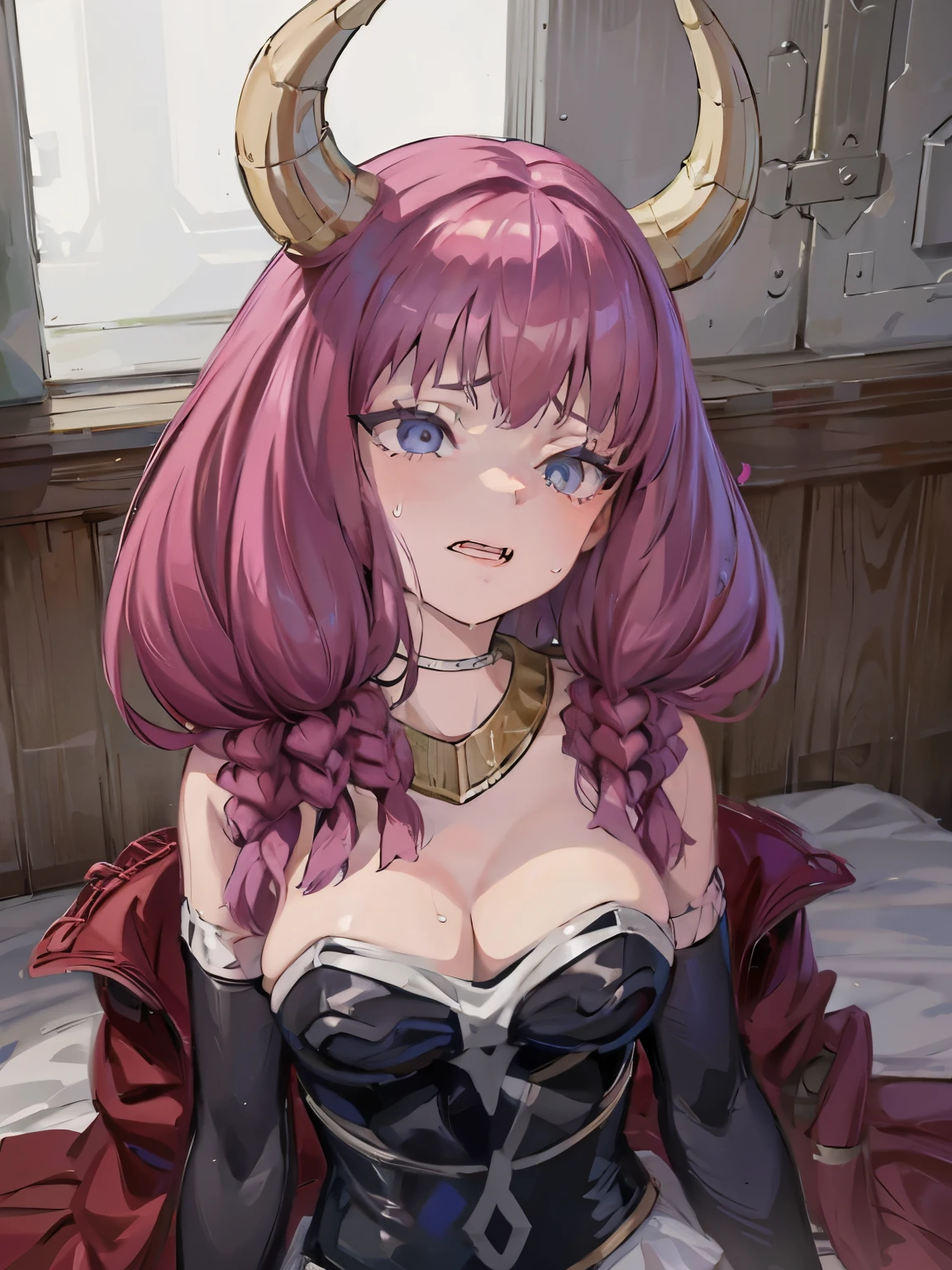 A young girl sitting on a bed in the middle of an unsettling night, AURA, LARGE BREASTS, (ecstasy:1.3) ,(slut:1.2),(vulgarity:1.3),(fucked silly:1.1),(steam:1.1),(wet:0.8),(trembling:0.8),(tears:0.7) ,(drooling:0.6),(sweat:0.8)