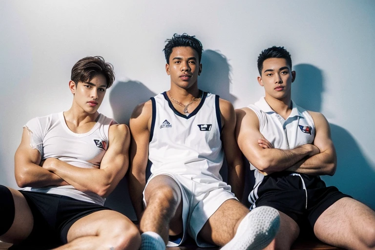 5 basketball players in same team, high school children, full tattoo, wearing beautiful colorful shoes Handsome face like a Korean star