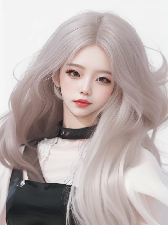 a close up of a person with long hair and a dress, kawaii realistic portrait, long glowing ethereal hair, white long straight hair, inspired by Sim Sa-jeong, detailed anime soft face, detailed white long hair, realistic. cheng yi, realistic anime 3 d style, realistic hair, portrait jisoo blackpink, wlop glossy skin, realism artstyle