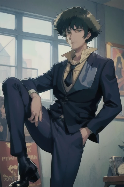 (masterpiece, highest quality:1.2), alone, Men&#39;s Center, One boy, Spike Spiegel, View your viewers, Put your hands in your pockets, formal, suit, Jacket, tie, pants 