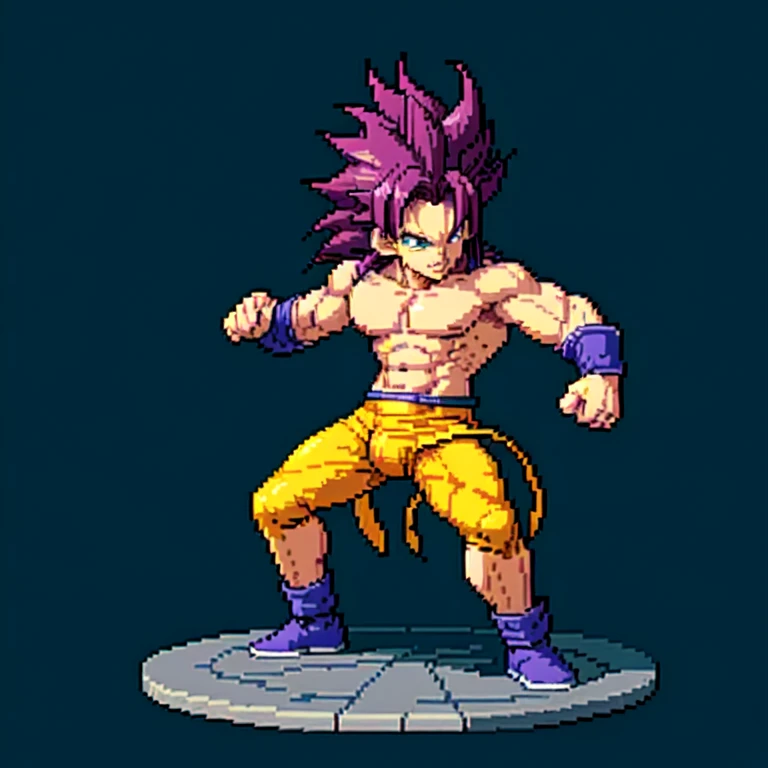 (masterpiece, top quality, best quality), pixel,pixel art,1man,purple,long hair,super saiyan,punch power,full body, 
 