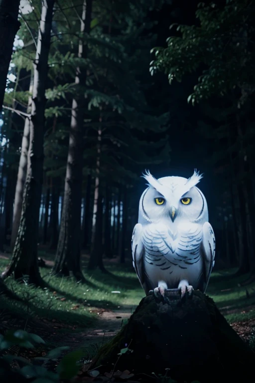 white owl with glowing eyes enchanted forest with animation of anime