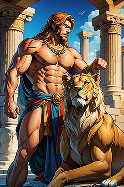 The mighty Hercules of Greek mythology against the Nemean lion