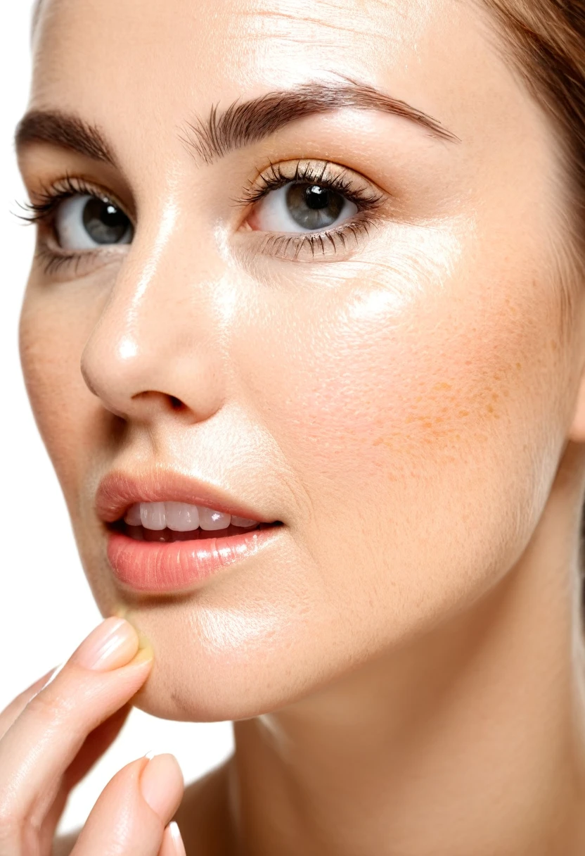 40 year old woman applying serum to her face 