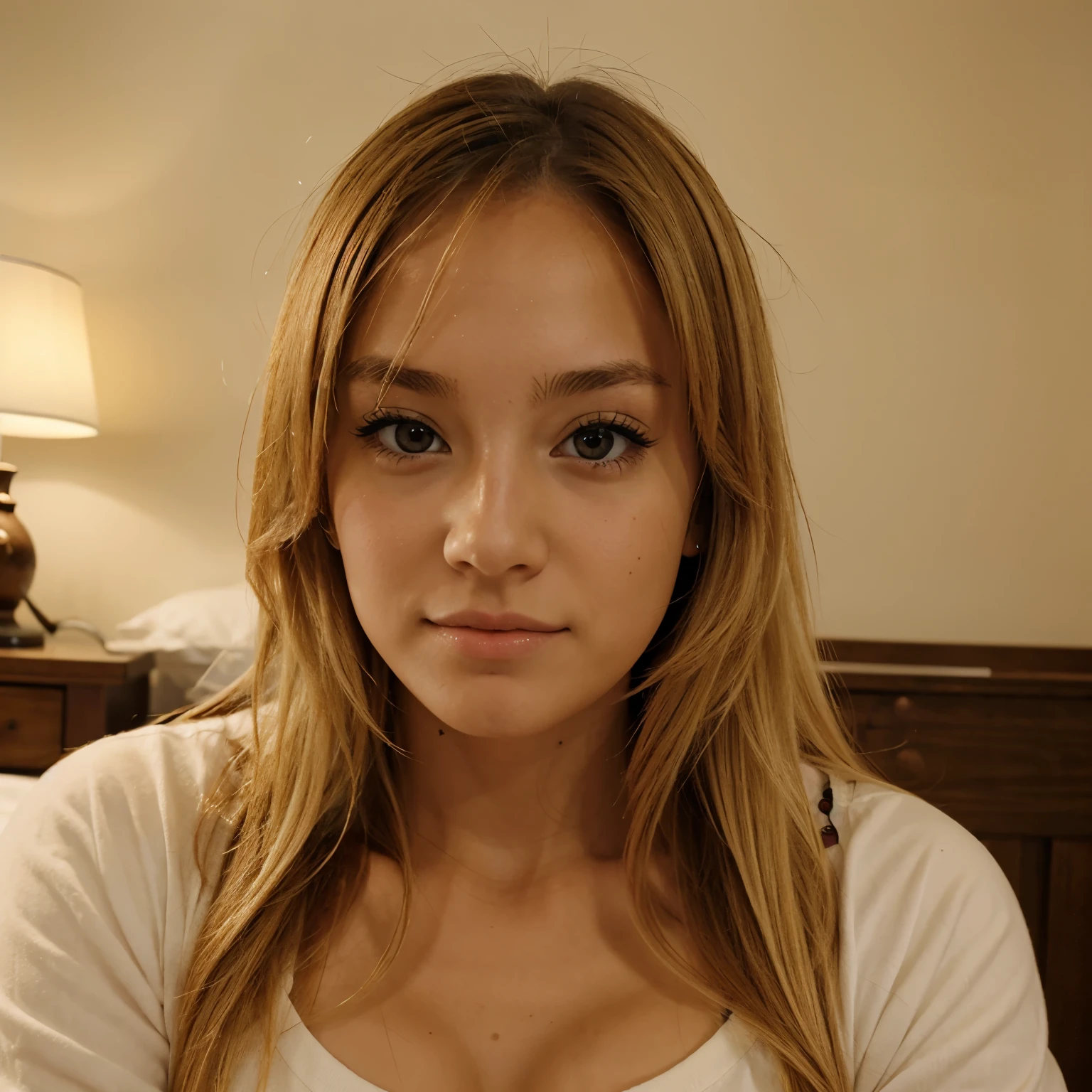 Chica anime, rubia, small face, en la cama, piel perfecta