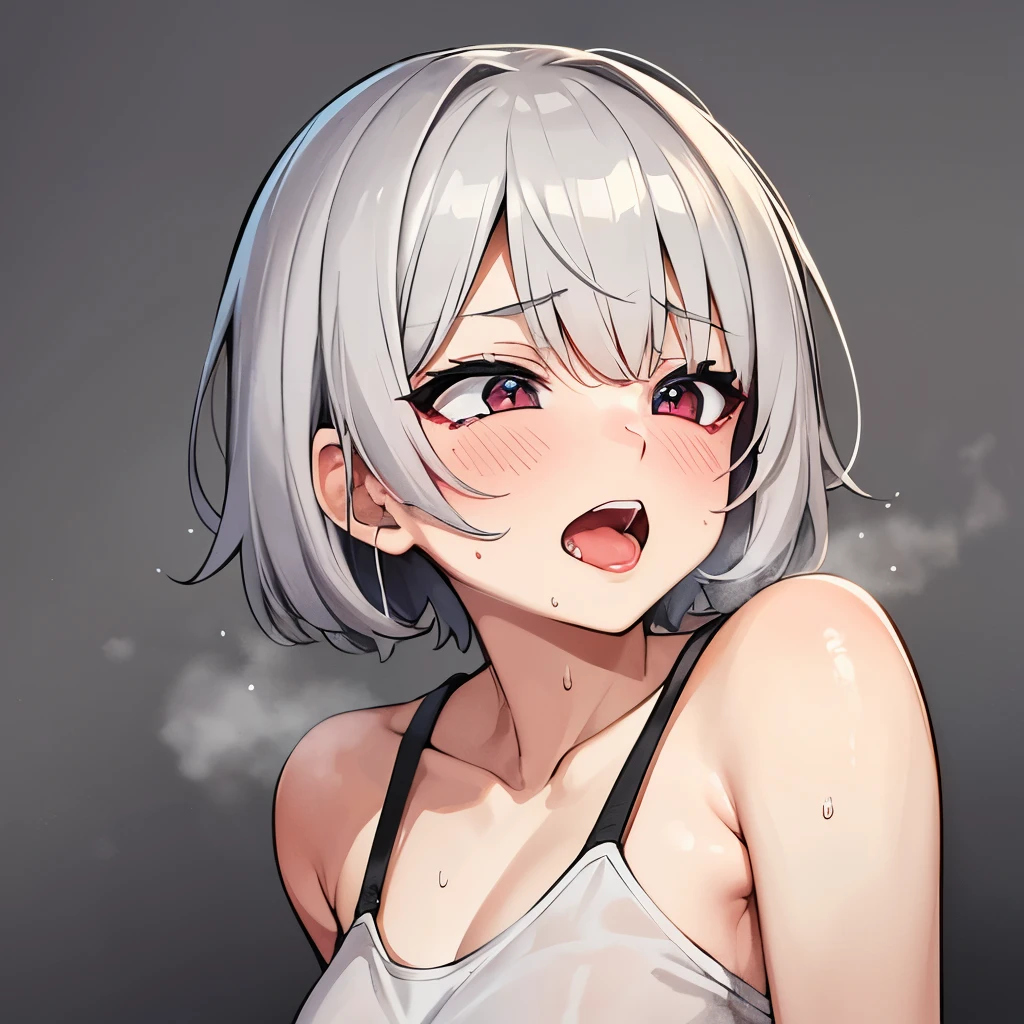 highest quality,32k,Raw photo,Sweat, Ahegao,Short gray hair