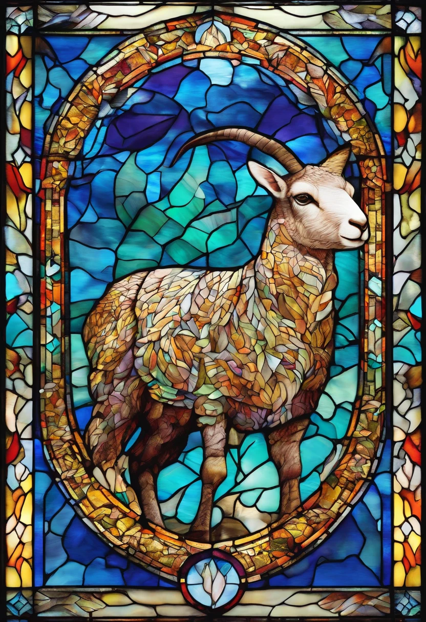 (best quality,4k,8k,highres,masterpiece:1.2),ultra-detailed,(realistic,photorealistic,photo-realistic:1.37), a hornles lamb, lying down on its side on the ground, wounded and blood on his wounds, yet he has a victorious look. Well-defined, multicolored patterns; opacity at the ends, clarity at the center, luminous colors, vibrant tones, fine details, glass texture, light shining through the window, divine atmosphere, shadows and reflections, artistic interpretation.