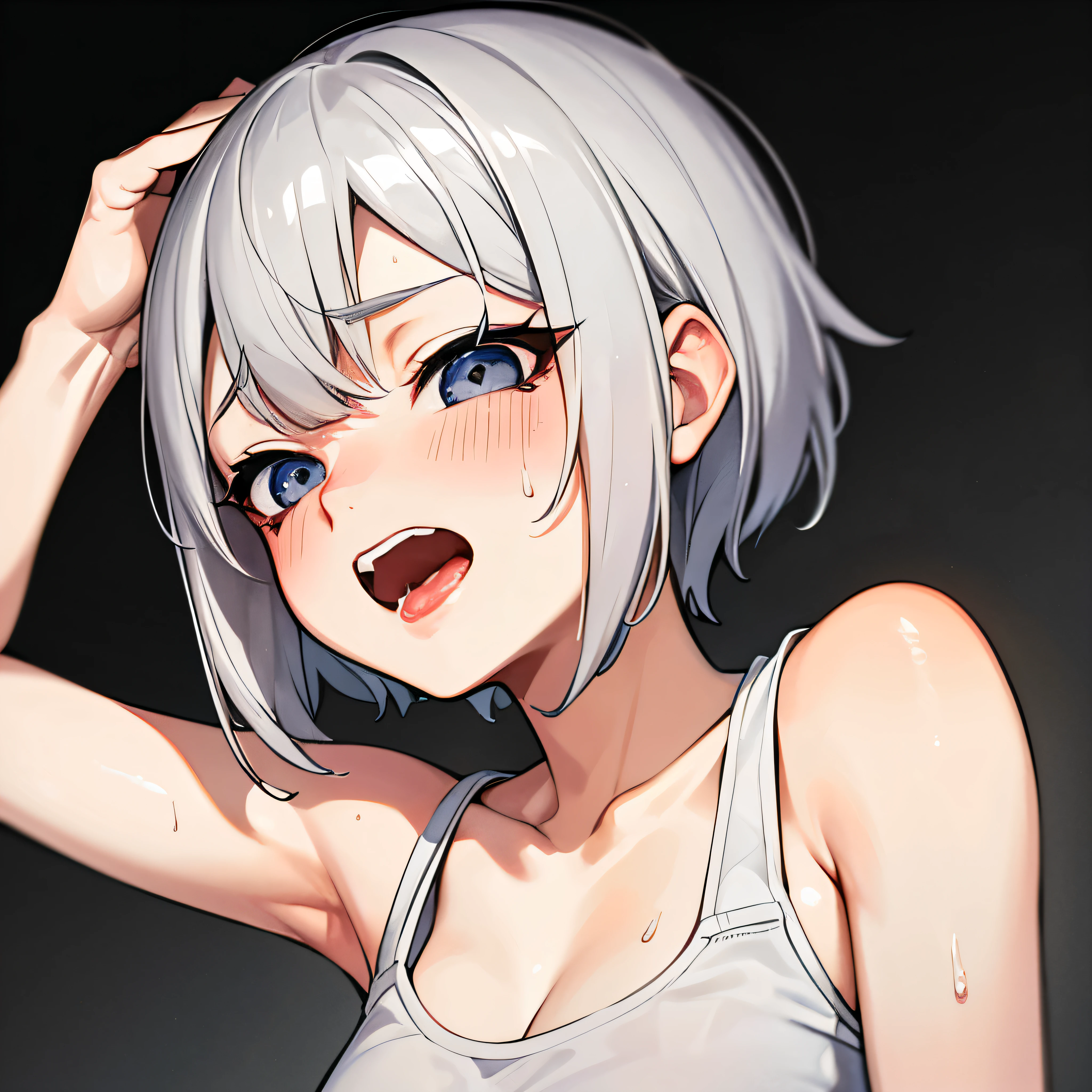 highest quality,32k,Raw photo,Sweat, Ahegao,Short gray hair