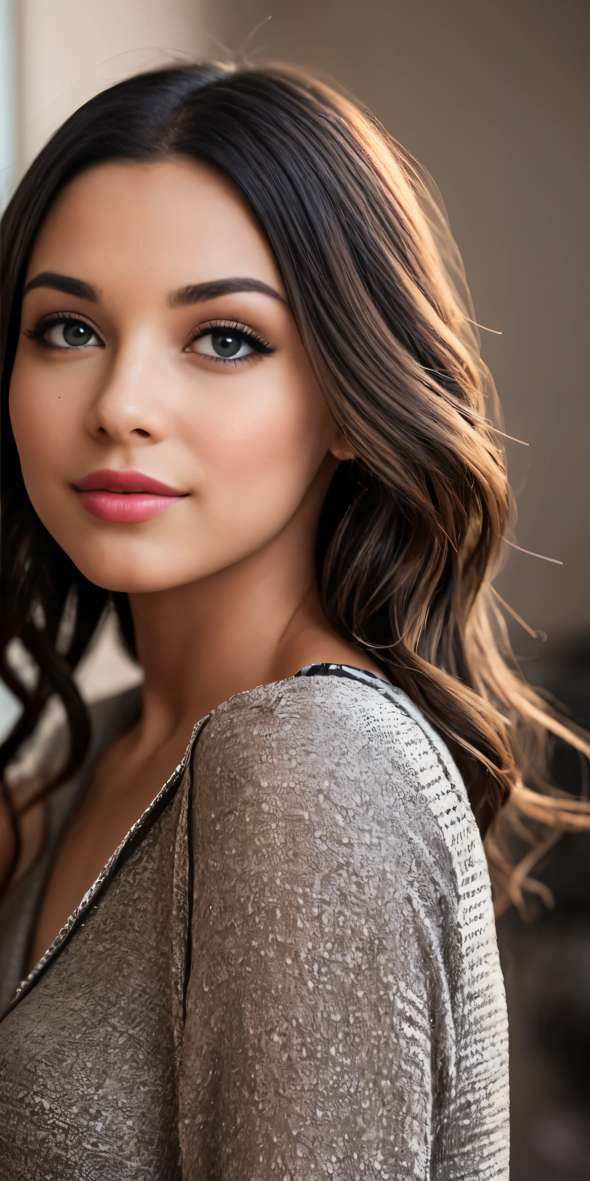 a young beautiful woman, blond,Gently falls to the shoulders in the form of waves, medium height, Big green eyes, Fair skin, She is wearing pajamas, She lay on the bed, Do hair care before bedtime, The environment is illuminated by warm and pleasant lighting,Make your hair sparkle, His face was naturally calm., Lips with red lipstick, 8k Textures, Very detailed, Realistically, Soft movie lighting, HDR, Sharp focus, masterpiece, Fotor is very realistic, Award-winning photography, Canon EOS R5, 35 mm