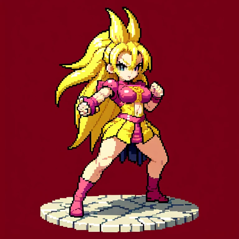 (masterpiece, top quality, best quality), pixel,pixel art,1women,pink,long hair,super saiyan,punch power,full body,