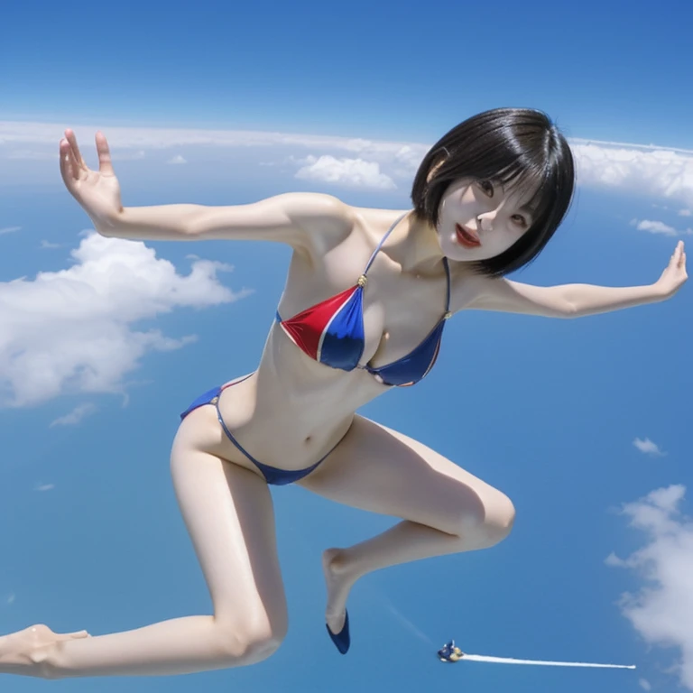 A beautiful Japanese woman in her late 20s with a bob cut is skydiving in the sky４０００Meters、She is sensual、Micro Bikini、Very sexy swimsuit、She spreads her arms and legs、Similar to You&#39;It is very fun.！