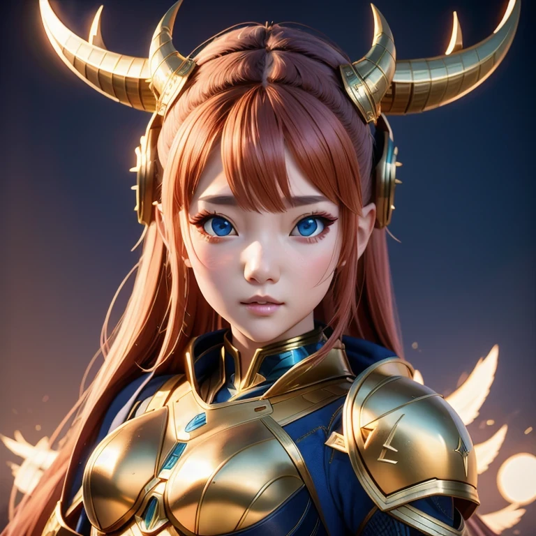 side,close up,There was a woman wearing a horned helmet, Unreal Engine render + goddess, 3D Rendering Character Art 8K, Rendering a cute 3D anime girl, Personagem pequeno. Unreal Engine 5, Realistic anime girl rendering, Valkyrie-style character, Akihiko Yoshida. Unreal Engine, Girl in knightly armor, Artwork in the style of Guweiz, 1 Girl, Solitary,