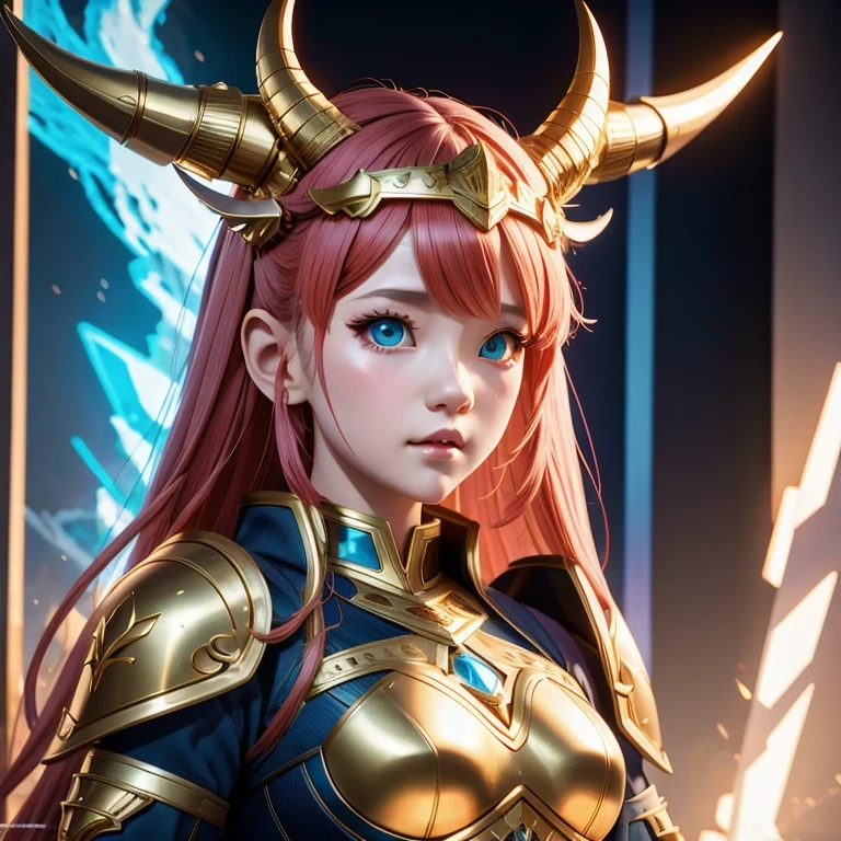 side，close up，There was a woman wearing a horned helmet, Unreal Engine render + goddess, 3D Rendering Character Art 8K, Rendering a cute 3D anime girl, Personagem pequeno. Unreal Engine 5, Realistic anime girl rendering, Valkyrie-style character, Akihiko Yoshida. Unreal Engine, Girl in knightly armor, Artwork in the style of Guweiz, 1 Girl, Solitary，