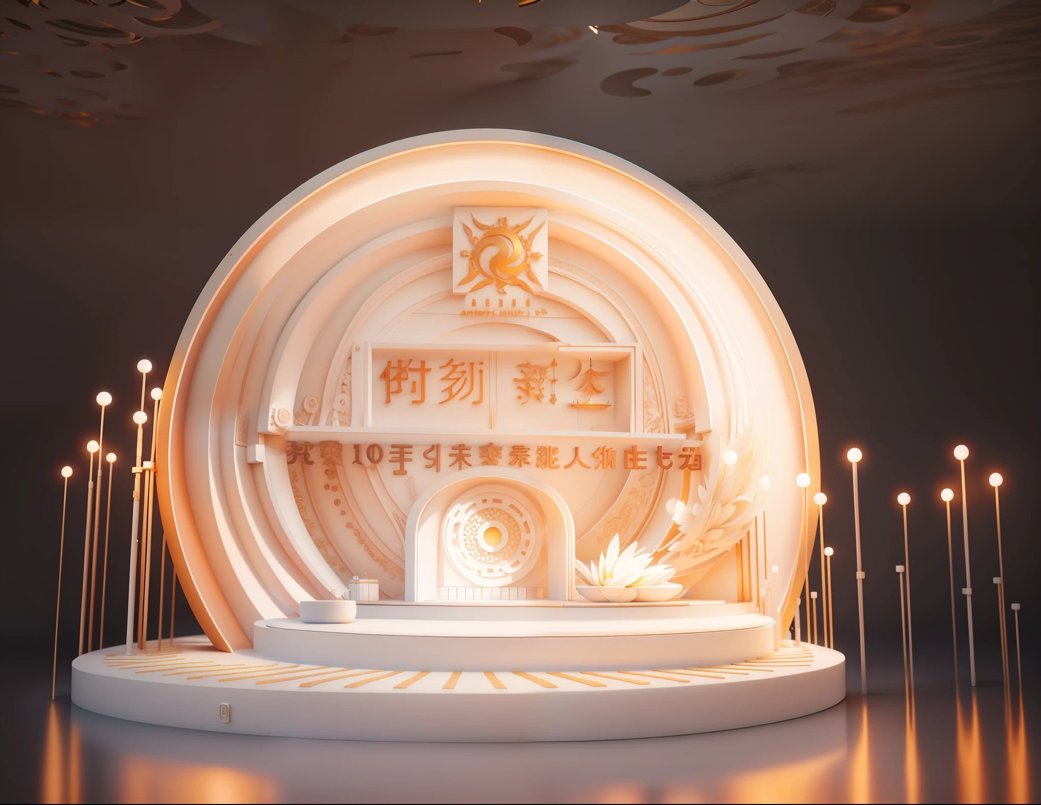 masterpiece,white rectangular wall with circular logos, with an orange and yellow flame symbol in the center of each circle, is designed for use as exhibition stand backboards. The design, three circles, symmetrical, modern, rendering. This artwork,Minimalism、Cinema4D Rendering、miwa komatsu、flat、high contrast shadows、virtual engine,Rendered by octane,Lovely rendering,3D Rendering,Adobe Photoshop,Great beauty