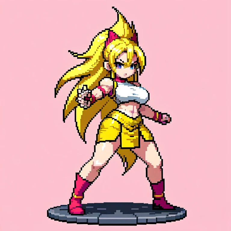 (masterpiece, top quality, best quality), pixel,pixel art,1women,pink long hair,super saiyan,punch power,full body,
