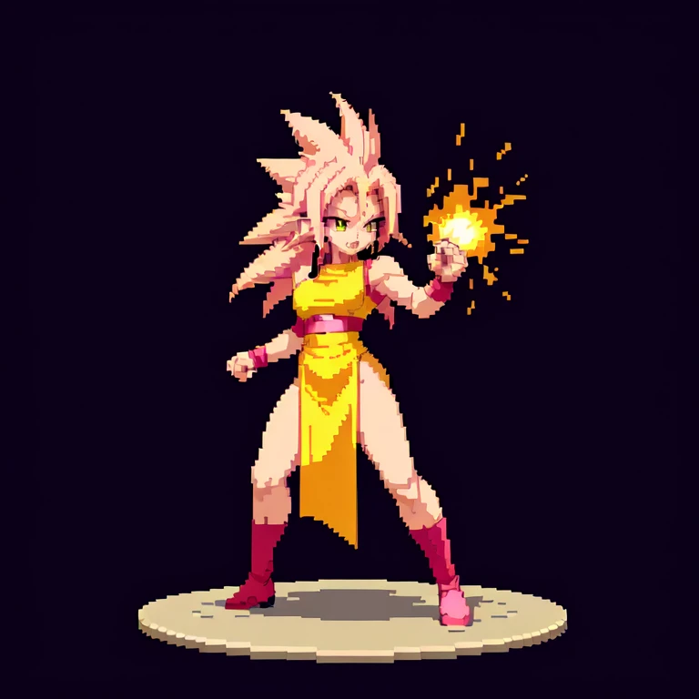(masterpiece, top quality, best quality), pixel,pixel art,1women,pink long hair,super saiyan,punch power,full body,