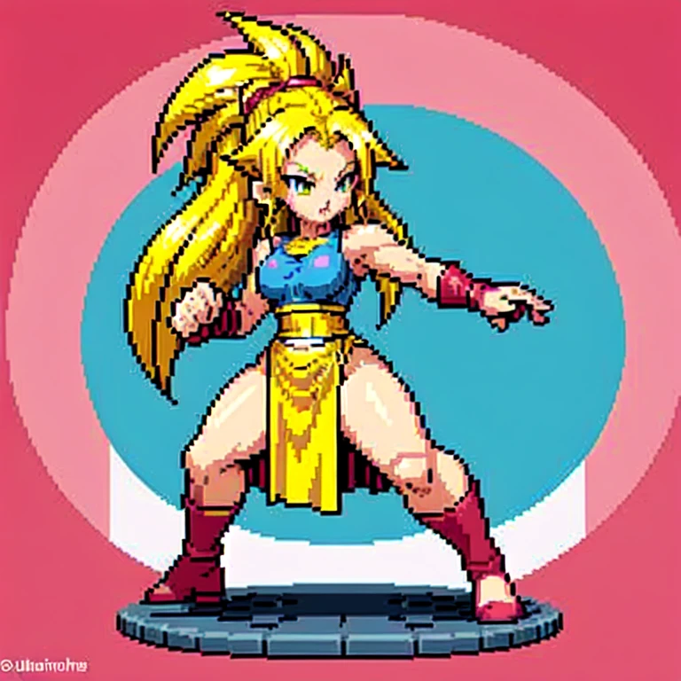 (masterpiece, top quality, best quality), pixel,pixel art,1women,pink long hair,super saiyan,punch power,full body,