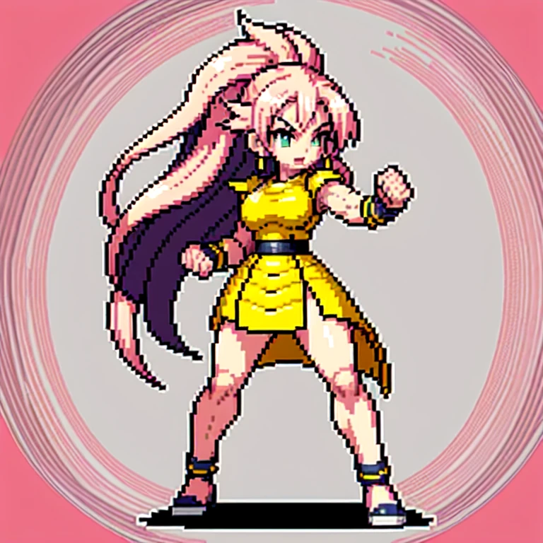 (masterpiece, top quality, best quality), pixel,pixel art,1women,pink long hair,super saiyan,punch power,full body,