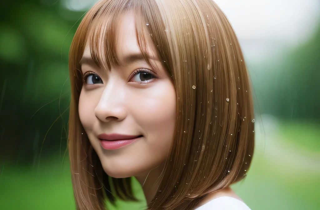 Tidy short hair 55th Birthday Personalwoman Upper Body straight hair Straight hair Her hair color is beige, almost blonde. Very straight hair Tidy short hair Personal woman Has bangs Very straight hair Neat short hair Brown Hair Straight-haired hair straight hair pale blonde There are a few red hairs beautiful hair shiny hair Japan rainy season short hair Water droplets on the hair Heavy Rain downpour (It rained and I got wet, Raindrops, Wet body :1.2) It's raining outside( sharpen ), (Purelos Face_v1:0.7), (8K, highest quality), Unconscious, Open Eyes, High resolution, original, (Flat Color:0.9),(masterpiece:1,2), highest quality, masterpiece, High resolution, original Viewer's point of view, alone, Portrait, Mature Woman Body Set, A slight smile, While staring at this,Natural wrinkles, Wrinkles around the eyes, Surreal, Natural Skin, Natural Hair Color, Bright red lips, hydrangeas in bloom, it's raining, straight short hair Light Brown Hair