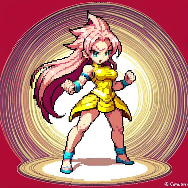 (masterpiece, top quality, best quality), pixel,pixel art,1women,pink long hair,super saiyan,punch power,full body, 
 