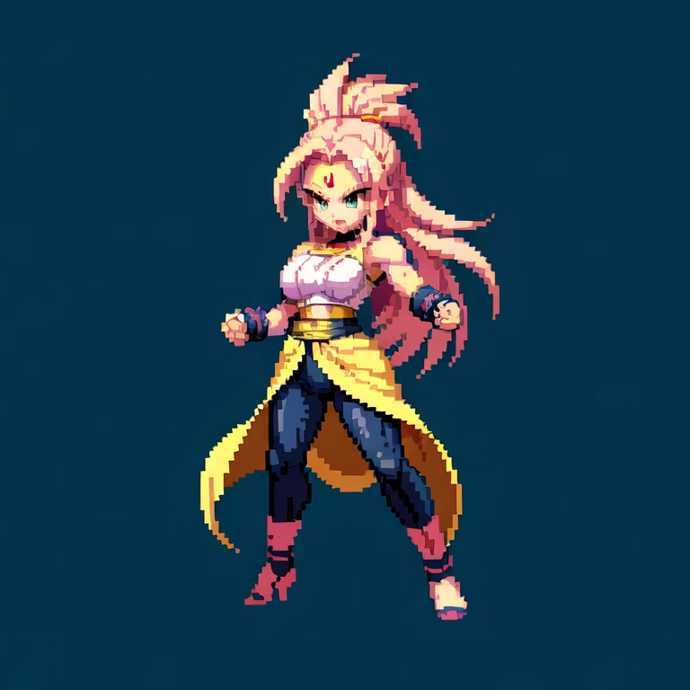 (masterpiece, top quality, best quality), pixel,pixel art,1women,pink long hair,super saiyan,punch power,full body,