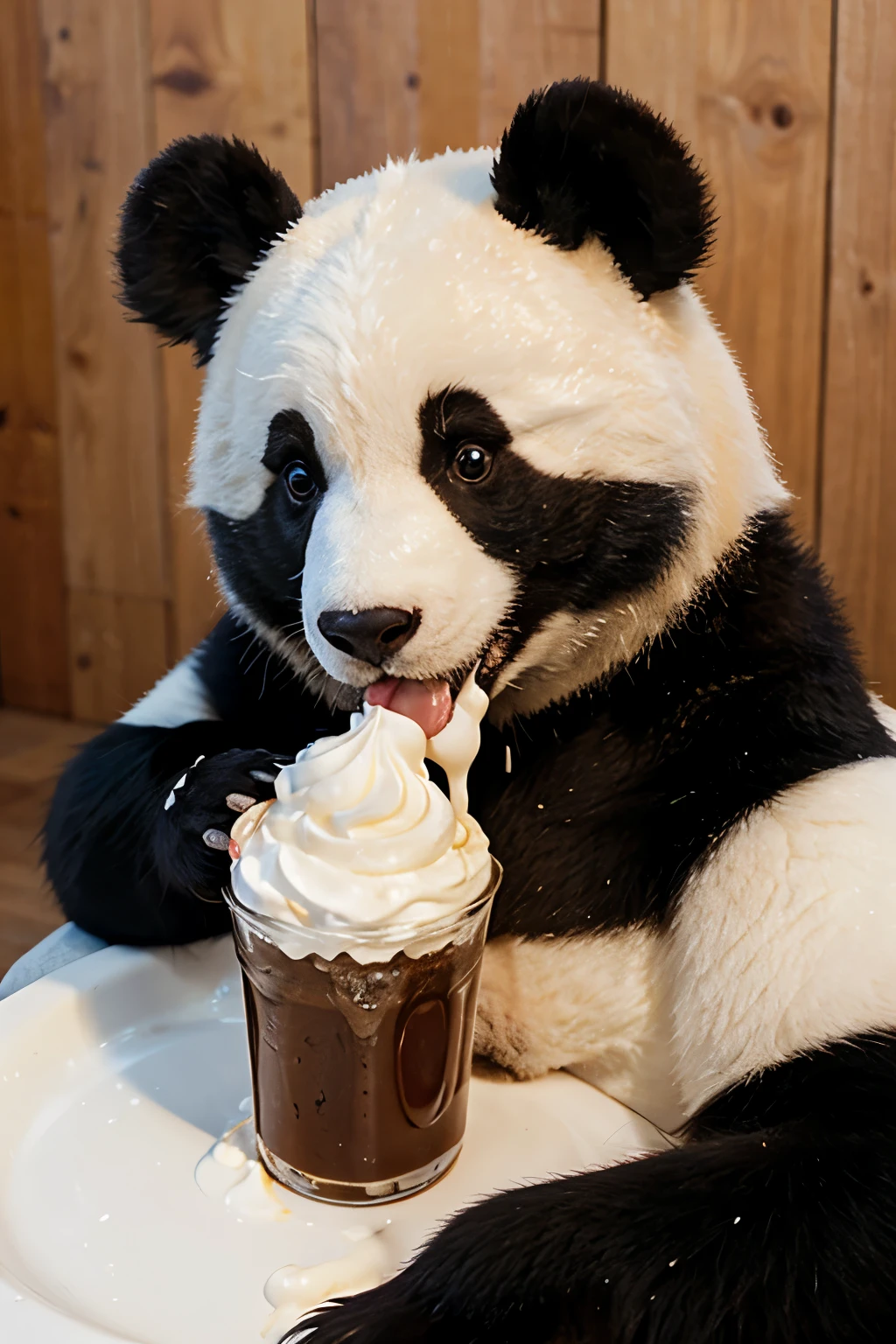 Panda putting cream on his face 