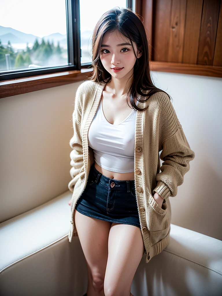 best qualtiy,tmasterpiece,Ultra-high resolution,(Reality:1.4),RAW photogr,1girll,long whitr hair,Face Highlighting,Pure,Girly,Flushing,18yr old,18-year-old smiling female classmate,Pure,Innocent,(best qualtiy,8K,tmasterpiece:1.3),Goose egg face,largeeyes,long eyelasher,Exquisite(live-action realistic style),Star-like eyes,Ultimate face,Photorealistic light and shadow,Clear facial features,Milky white skin,Fair skin, highdetailskin, Realistic skin details, Visible Pore,(Super detail),(perfect bodies:1.1),long whitr hair,(dynamicposes),((Dynamic background((volumettic light:1.3)),huge tit,White cardigan,Short skirt that wraps around the hips,alps,snow mountains,chilly,standing on your feet,liberta,Dashing,long leges,Shunguang