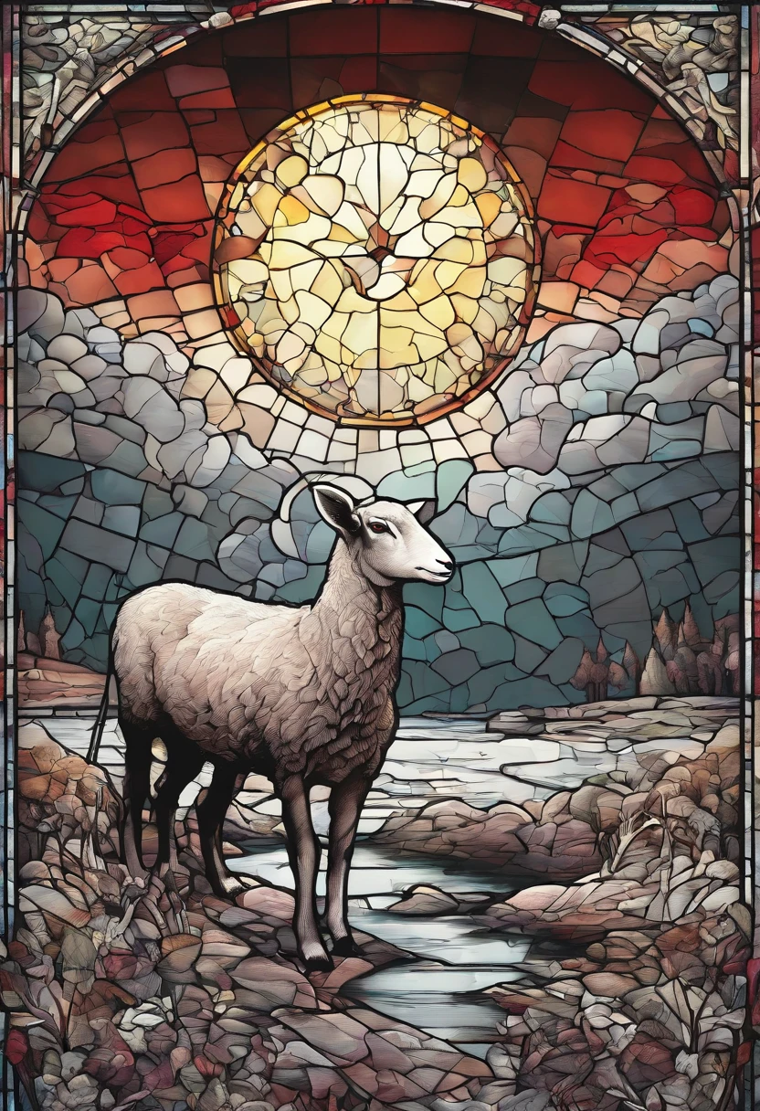 An overwhelming scene, with a dying lamb and bloodstained surroundings. (best quality,4k,8k,highres,masterpiece:1.2),ultra-detailed,(realistic,photorealistic,photo-realistic:1.37), horror, dark atmosphere, eerie lighting, distressed lamb, vivid red blood, somber colors, detailed texture of lamb's fur, ominous clouds, eerie silence, dramatic shadows, haunting background, despair and tragedy.