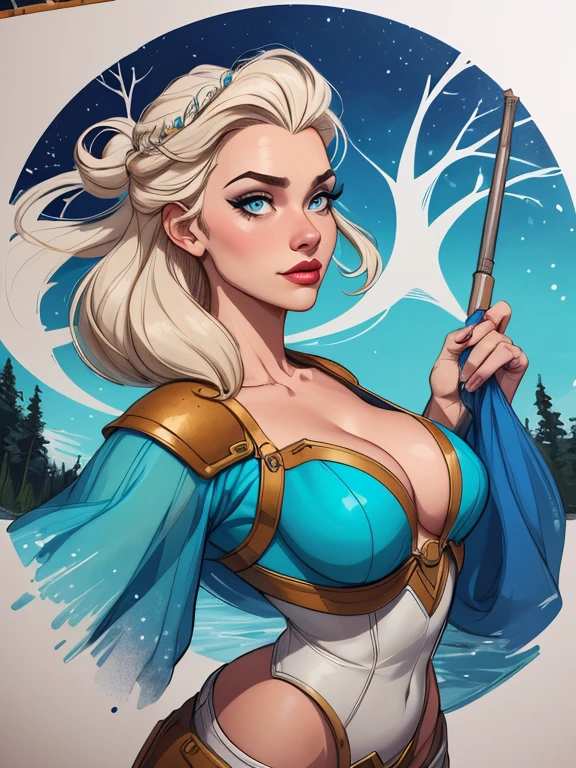 Woman style character beautiful breasts symmetrical medium breasts Fiona queen Anna of Arendelle with war marks Cartoon image of a woman .Ilustra??o estilo desenho animado, estilo de arte dos desenhos animados, estilo de arte dos desenhos animados, digital illustration style, estilo atompunk design de personagens altamente detalhado, arte digital detalhada coragem, Forest fan art, Design de personagens de retrato, beautiful digital illustration, retrato de alta qualidade, Arte em quadrinhos, mulher jovem cabelo com transas lindas . Queen Anna of ArendelleBeautiful lined eyes Medium large bust and wonderful sexy clothes. image expression of sexual desire from waist to head illustration Queen Anne of Arendelle atompunk style Fallout 4 style pose playboy magazine