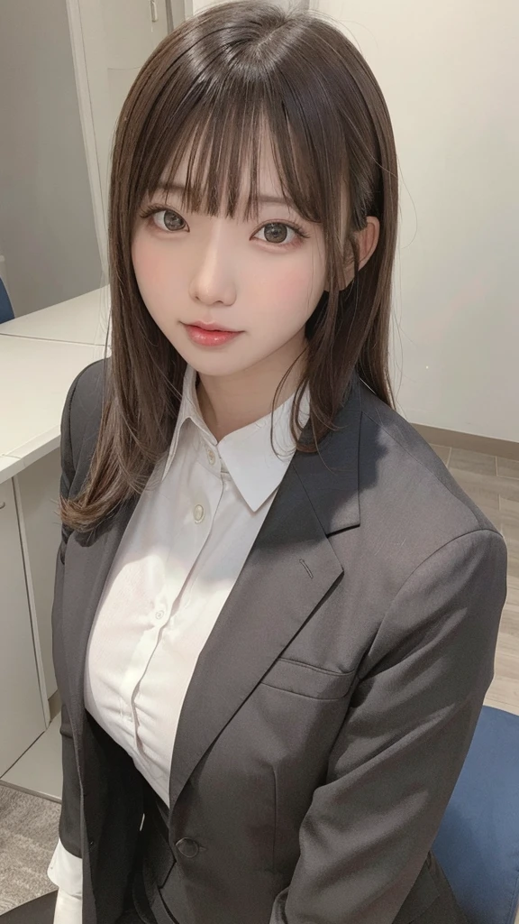 ((highest quality)), ((masterpiece)), ((Perfect Face))、21 years old,、Brown Hair、orgasm、blushed、Sweaty all over、Ahegao、office lady、Business jacket、Business Skirt、Mouth wide open、Sticking out tongue、Close ~ eyes、Face the camera、Camera angles from above、
