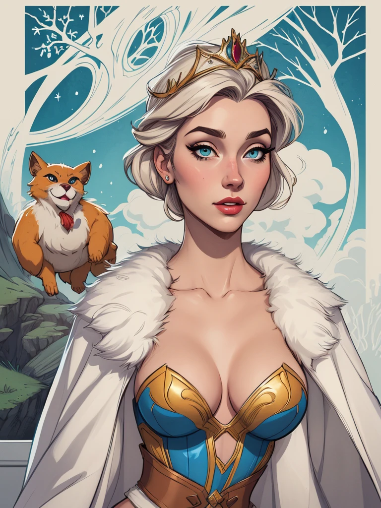 Personagem mulher estilo atompunk Fallout 4 Rainha Anna de Arendelle com marcas de guerras Imagem de desenho animado de uma mulher .Ilustra??o estilo desenho animado, estilo de arte dos desenhos animados, estilo de arte dos desenhos animados, digital illustration style, estilo atompunk design de personagens altamente detalhado, arte digital detalhada coragem, Forest fan art, Design de personagens de retrato, beautiful digital illustration, retrato de alta qualidade, Arte em quadrinhos, mulher jovem cabelo com transas lindas . Queen Anna of ArendelleBeautiful lined eyes Medium large bust and wonderful sexy clothes. image expression of sexual desire from waist to head illustration Queen Anne of Arendelle atompunk style Fallout 4 pose style playboy magazine