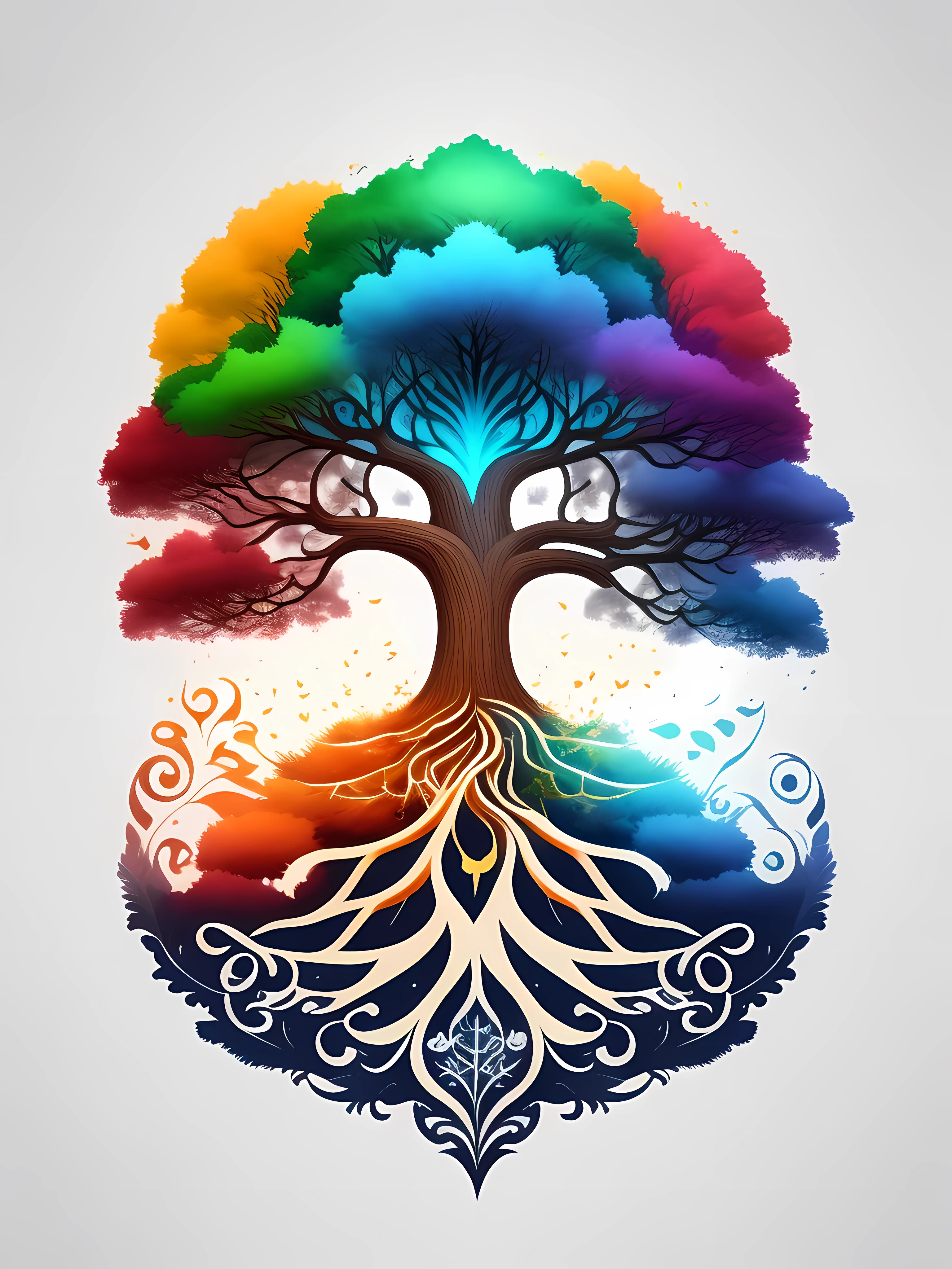 tree of Life, Yggdrasil, White background, T-shirt design, Rozmin trip, Vector Art
