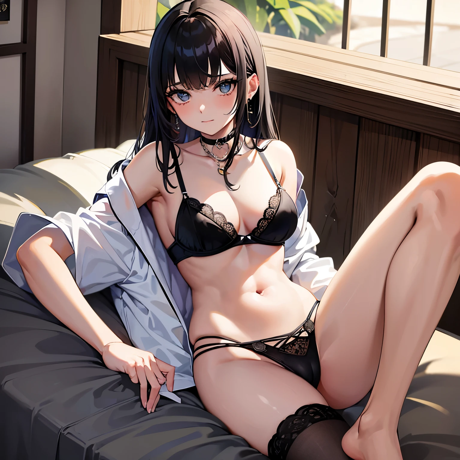 (melhor qualidade:1.2, realista, ultra-detalhado), jovem linda mulher, levantando a saia e revelando a calcinha, vestindo uma mini-saia, Vestindo uma saia curta, retrato sedutor, Open shirt showing the bra