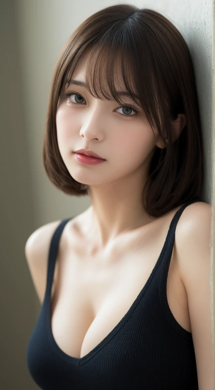 masutepiece, Best Quality, Illustration, Ultra-detailed, finely detail, hight resolution, 8K Wallpaper, Perfect dynamic composition, Beautiful detailed eyes, Natural Lip, Tank Tops, Big breasts, cleavage, Full body, navel-baring, Random sexy poses
