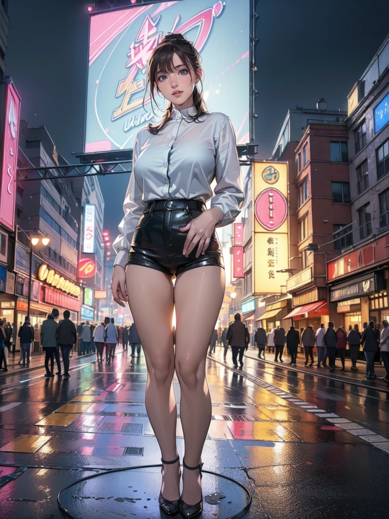 TopQuality 8K UltraDetailed Masterpiece(ProfessionalPHOTO:1.37), ExtremelyDetailed(Office Ladies), Gigantic Cleavage, Undressing ((pull down panties:1.28)) ((panty pull)) (wearing skirt:1.2), Dusk {((Shibuya Scramble Crossing)) | Large Screen | Unbuttoned White Shirt | Blood Stained panties | Red Shoes}, (Acutance:0.8)(Luminism), Specular reflection, Starry Colorful Particles 