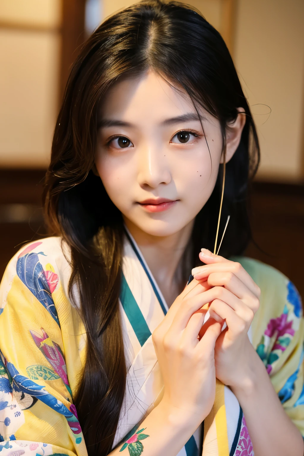 ((highest quality)), ((masterpiece)), (detailed), Perfect Face long hair woman evening Thin eyebrows kimono