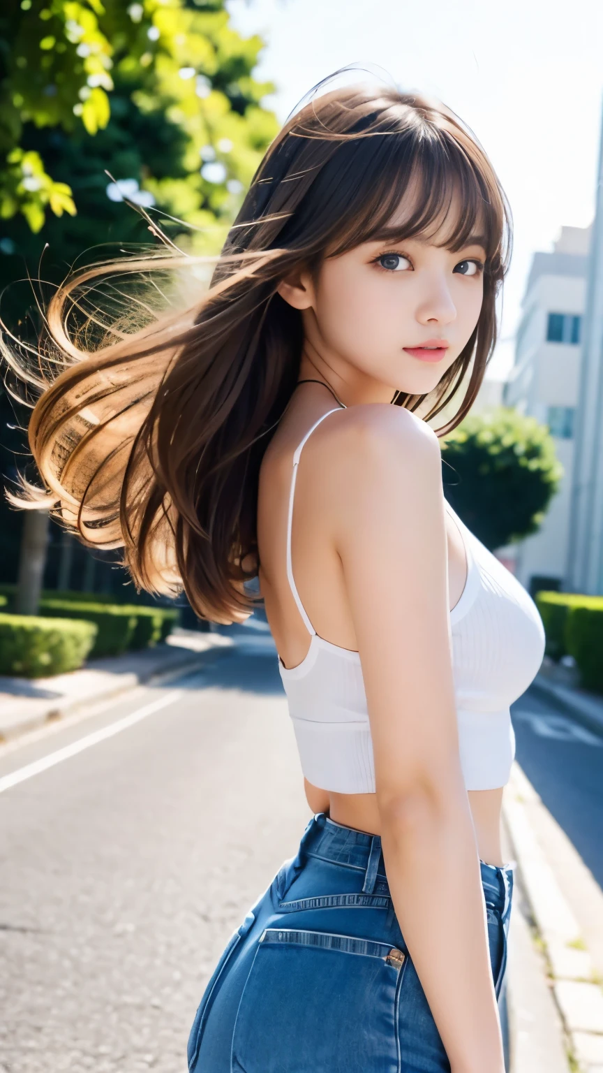 Sexy big 、Sexy cute looks and cute 15 year old beautiful girl, Beautiful and sexy face、A strong wind blows my hair in front of my face、A short-haired blonde with cute, sexy eyes hidden by long bangs.、cute ribbon