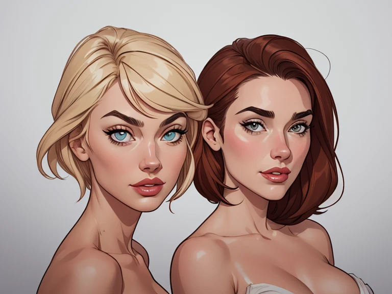 Personagens estilo artgerm  femininas Yvonne Strahovski estilo de desenho animado:1.2), Woman from southern Brazil Gaucha drawing ART Artline white background woman Cartoon image of a woman , roupas sensuais , garota super valente destemida , Ilustra??o estilo desenho animado, estilo de arte dos desenhos animados, estilo de arte dos desenhos animados, digital illustration style, design de personagens altamente detalhado, arte digital detalhada fofa, City fan art, design de personagem retrato, beautiful digital illustration, retrato de alta qualidade, arte em quadrinhos, retrato do design do personagem, white background Busty without clothes and medium breasts female character two girlfriends Beautiful character pose in dynamic pose two women together Yvonne Strahovski on the left and together with Jennifer Connelly on the right with a symmetrical body with a corset and beautiful breasts, corpo bem definido, delicado e sensual, estilo de desenho animado, digital illustration having sex with each other artgerm style
