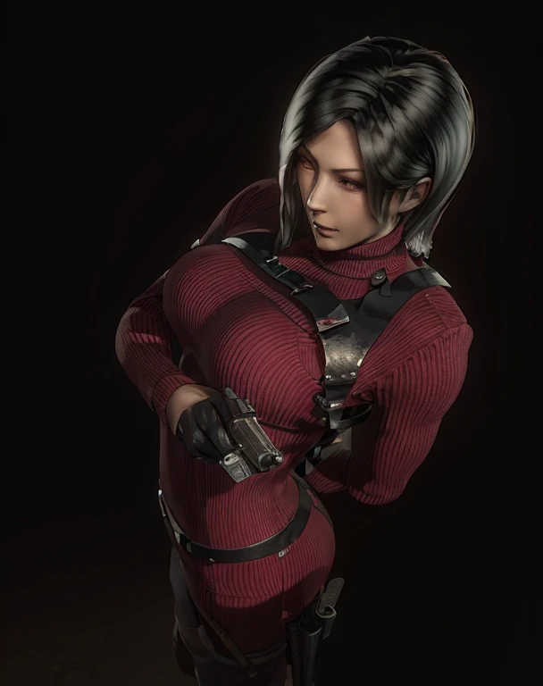 there is a woman in a red dress holding a gun, female rouge assassin, portrait of tifa lockhart, tifa lockhart portrait, tifa lockhart, beautiful female assassin, red and cinematic lighting, elegant cinematic pose, deviantart artstation cgscosiety, glamorous jill valentine, tifa lockheart, glamorous tifa lockheart, seductive tifa lockhart portrait